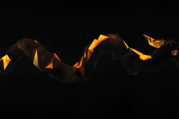 Abstract low-poly serpentine form, dark background, glowing orange accents