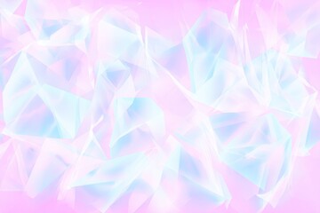 Pastel-colored abstract shapes, resembling crumpled paper or crystals, fill the frame