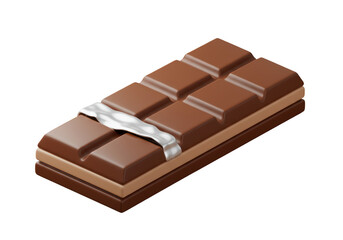 Isolated candy bar with layers of milk chocolate and wafer, covered in foil wrapper, dessert