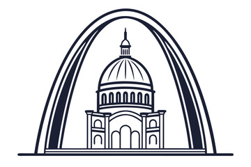 Gateway Arch framing a domed building with columns and arches st louis monument