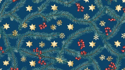 Christmas seamless pattern with fir branches