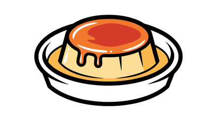 Delicious flan dessert in a bowl, sweet caramel custard pudding cartoon style icon