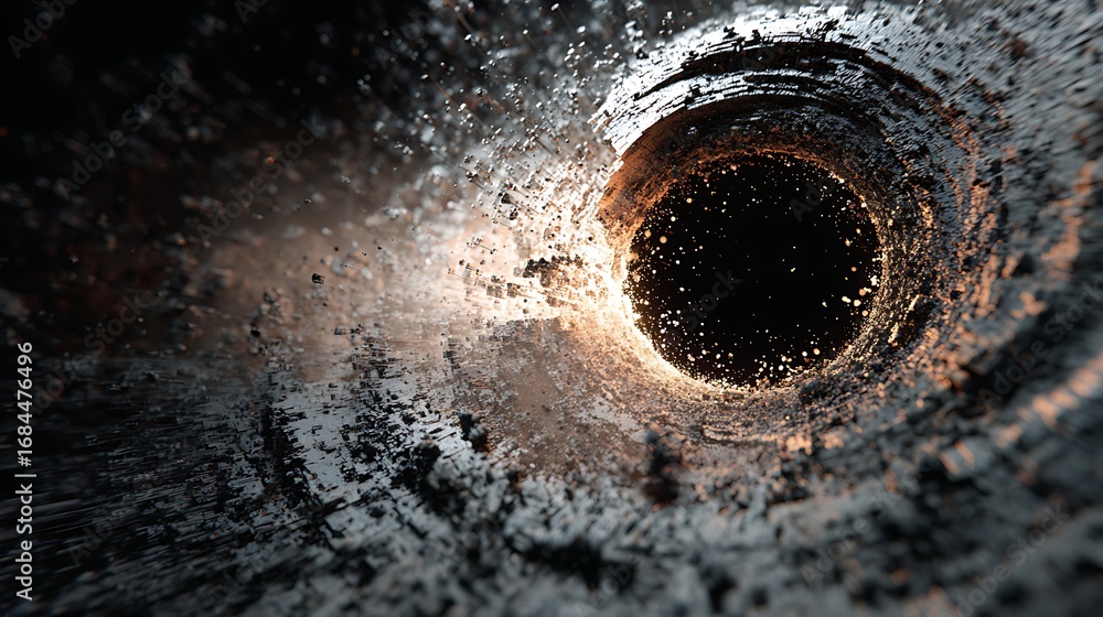 Poster abstract dark hole with light and texture, creating a mysterious and intriguing visual, ideal for ba