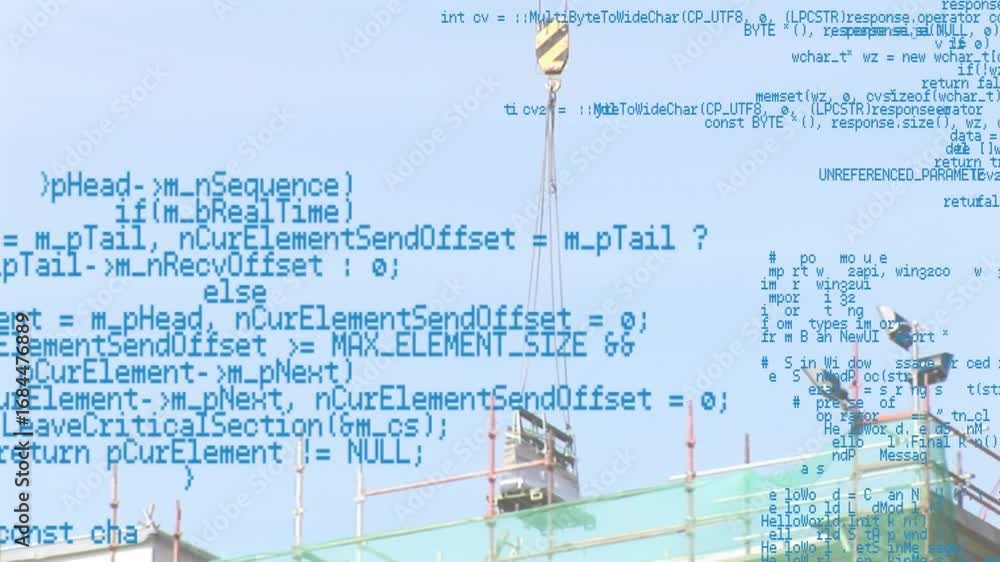 Poster animation of data processing over construction site