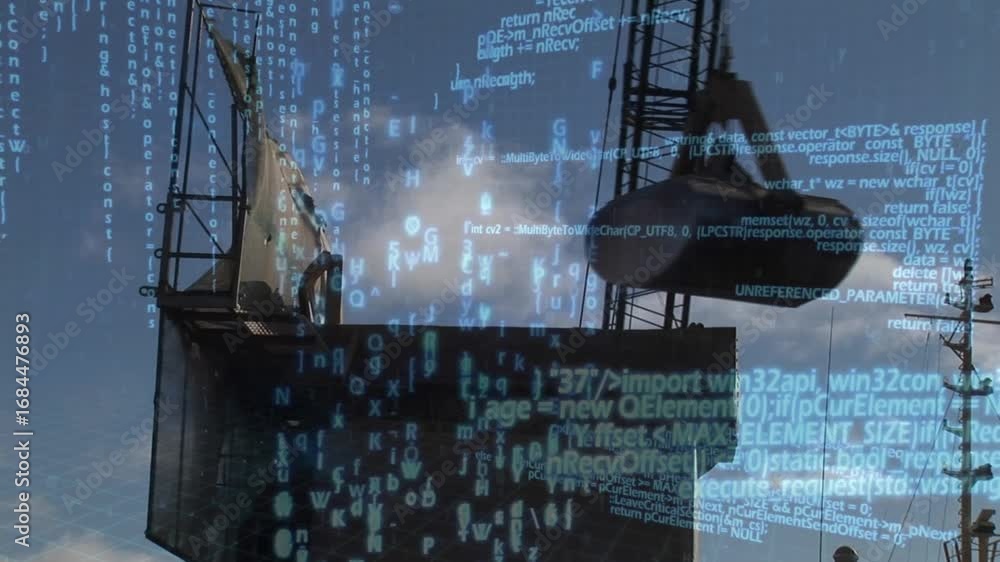 Poster animation of data processing over construction site