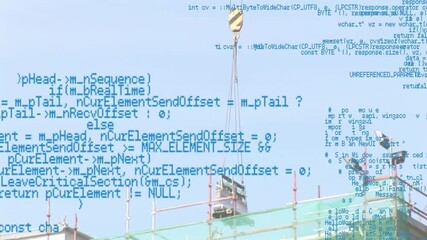 Animation of data processing over construction site - Powered by Adobe