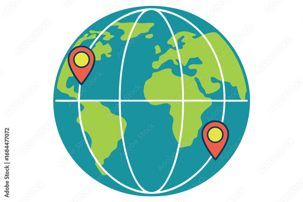 Poster globe with two location pins marking points on the map earth world