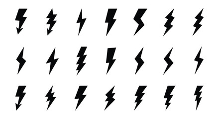 Collection of Black Lightning Bolt Icons.