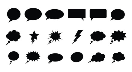 Collection of Black Speech Bubbles and Icons.