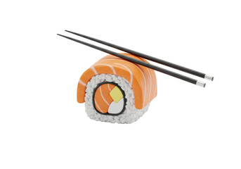 Isolated Japanese Salmon Roll with Chopsticks Ready to Eat Close Up for Restaurant Menu