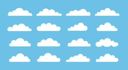 Collection of Diverse White Clouds on Blue Sky.