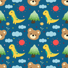 seamless pattern with bears and Dinosaur, fabric patterns, gift wrapping paper, notebook cover, phone case pattern 