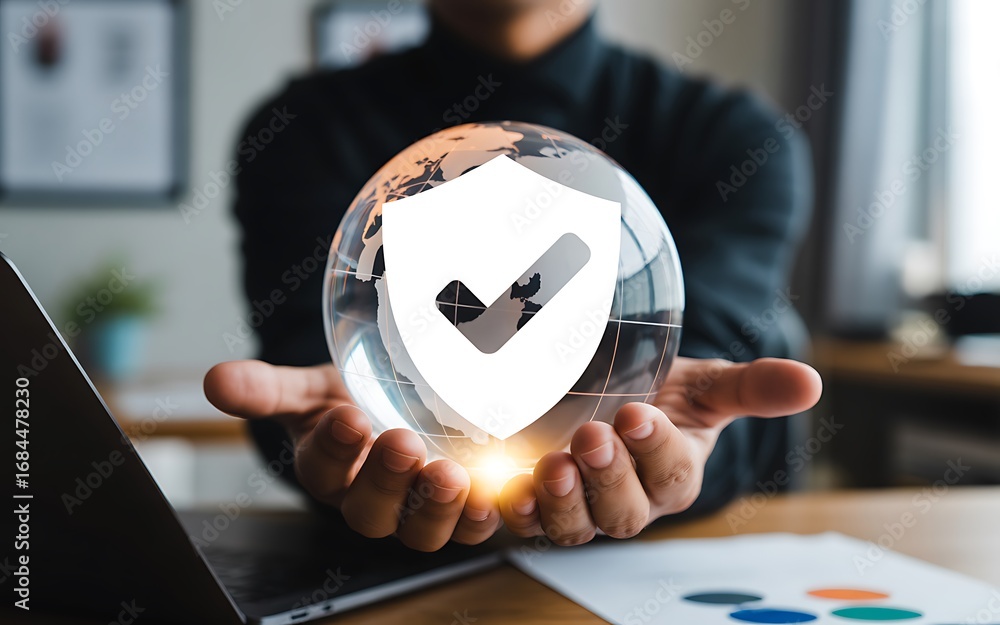 Poster global security protecting our world with secure solutions and reliable systems