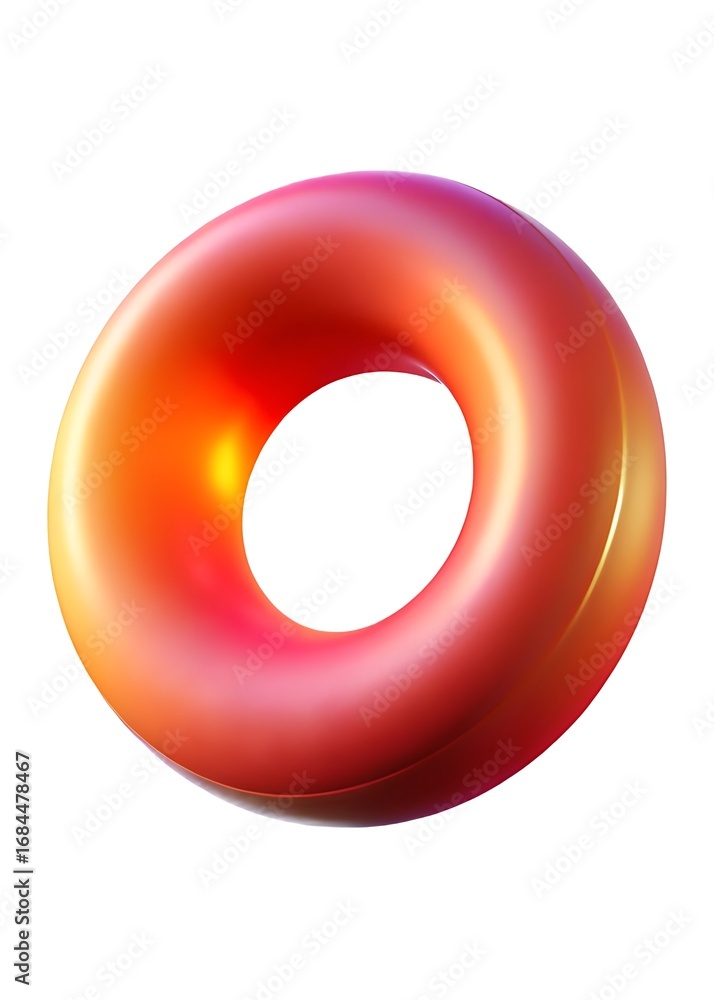 Poster a smooth glowing torus shape with a gradient of warm colors isolated on a white background