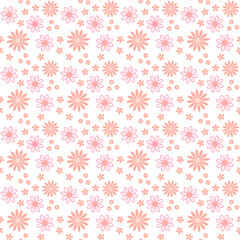 Seamless Floral Pattern of Tiny Daisy Repeat in Pink and Beige on White Background