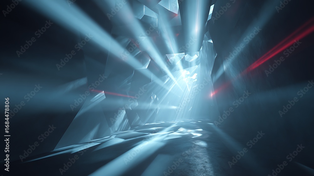 Poster abstract futuristic tunnel with glowing light beams, creating a sense of depth and motion, ideal for