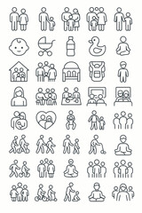 Vector icon set illustrating the concept of AI for mindfulness, digital wellness, and mental health support, including robots and meditation symbols