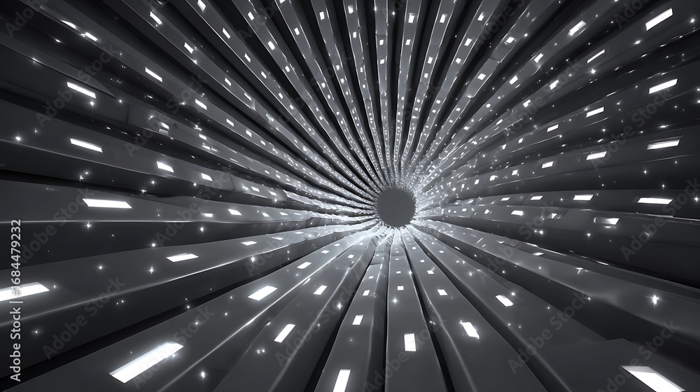 Poster abstract tunnel with a perspective view, featuring a pattern of lights and darks, creating a sense o