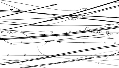 Fototapeta premium Intricate network of tangled wires and utility lines creates a complex visual tapestry.
