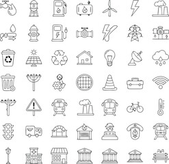 Fototapeta premium Modern icons collection symbolizing industry, infrastructure, energy, and city services for clean design