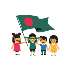 Celebration of national unity: children waving the Bangladesh flag with patriotic fervor