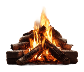 Gathering around the warm fire camp nighttime cozy atmosphere isolated on transparent background