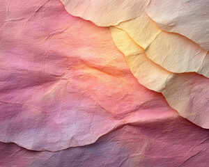 Soft pastel pink textured paper with gentle light and layered folds creating delicate and warm abstract background with subtle shadows and smooth gradients