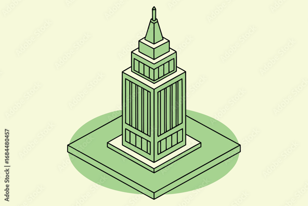 Aufkleber isometric skyscraper building with green circle accent on beige background architecture tall