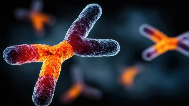Chromosome DNA gene genome biology science cell research colorful microscopy of nucleus and molecular structure glowing vibrant, abstract yet precise