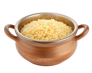 A vibrant pot filled with pearled couscous displaying its unique texture and inviting appearance
