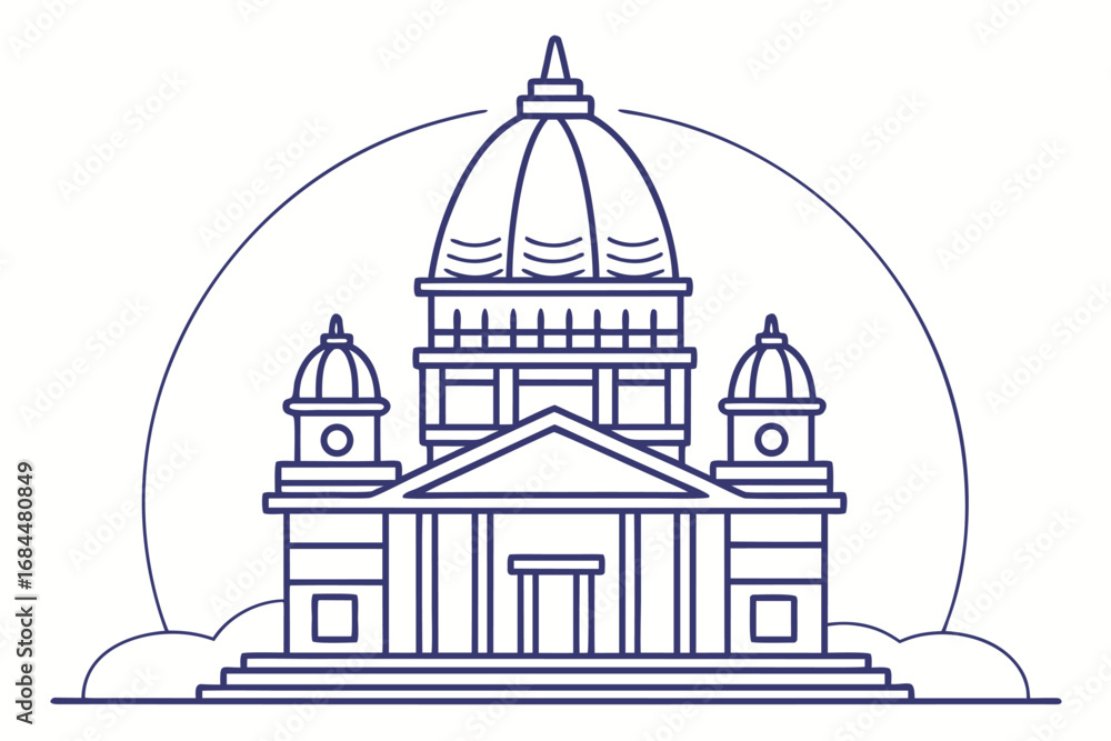 Aufkleber line art illustration of a domed building with two smaller domes and clouds architecture drawing