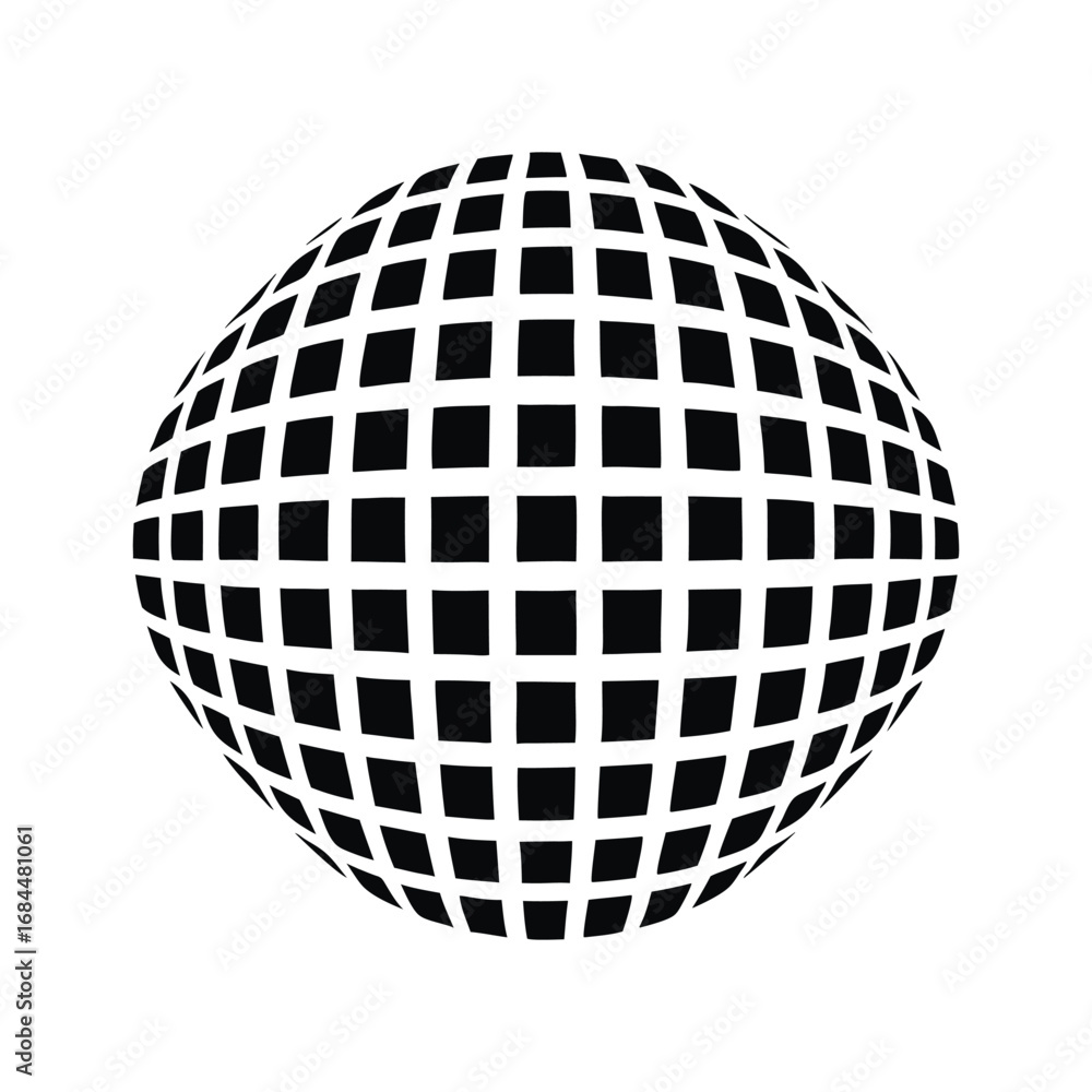 Poster abstract sphere with black squares against a white background geometrical mosaic and 3d rendering fo