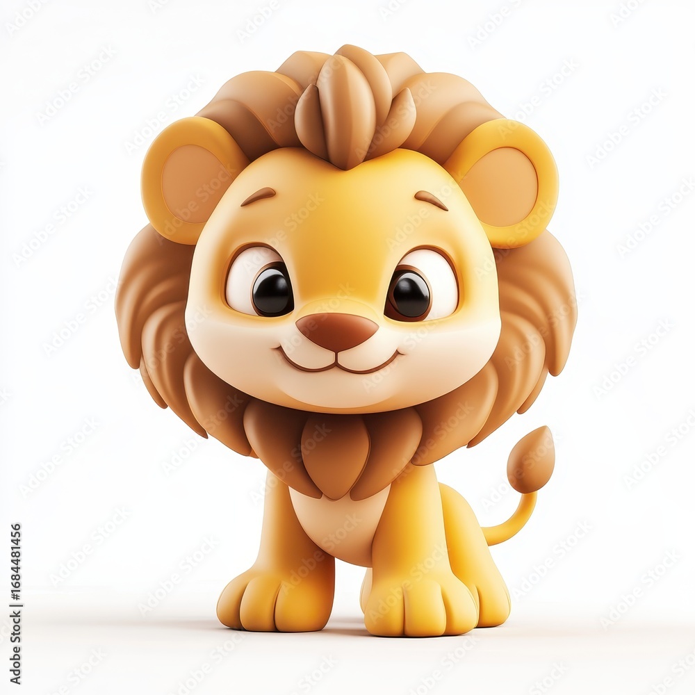 Poster 3d render of a cartoon lion with plush texture and anthropomorphic features