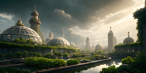 Obraz premium Ethereal Garden City with Glass Domes