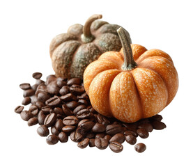 Harvesting autumn's bounty pumpkins and coffee beans still life isolated on transparent background