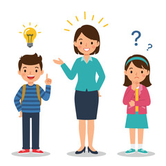 Teacher Explaining Concept to Students with Idea and Question.