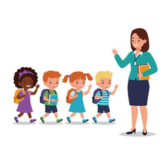 Teacher Leading Diverse Group of Young Students 1.