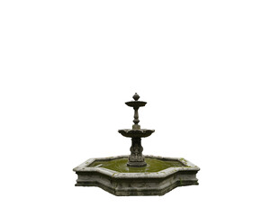 Obraz premium Ancient Stone Fountain with Algae Infused Water on an Isolated Aesthetic Minimalist Design