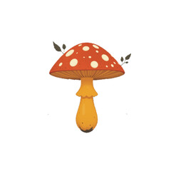 Flat colored mushroom illustration with transparent background 