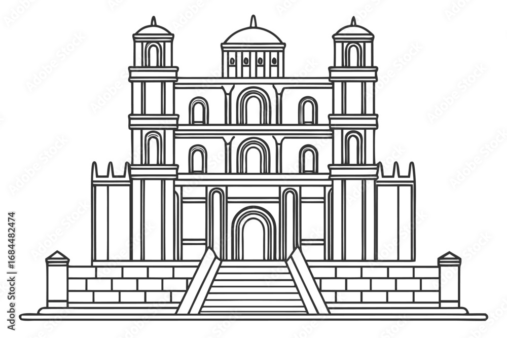 Aufkleber ornate building outline with steps and towers architecture structure