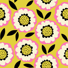 Cute hand drawn floral seamless pattern design for spring season background.