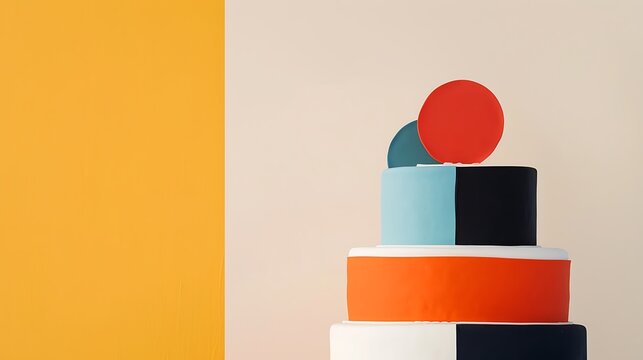Modern geometric cake with vibrant colors and abstract shapes