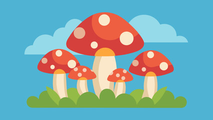 Fototapeta premium Small Mushroom Cluster Nature Vector Illustration Woodland Fungi Group Art