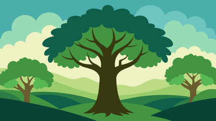Naklejka premium Stately Oak Forest Nature Vector Illustration Grand Tree Landscape Artwork