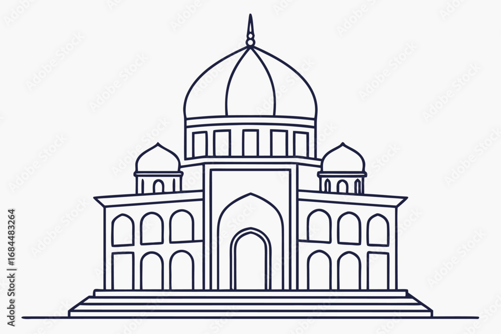 Aufkleber outline illustration of a grand domed building with multiple arches and windows architecture