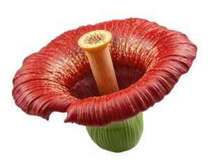 Captivating close up shot of a vibrant and textured carrion flower against a solid backdrop