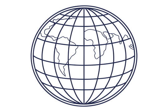 Outline illustration of a globe with continents and latitude longitude lines earth world - Powered by Adobe