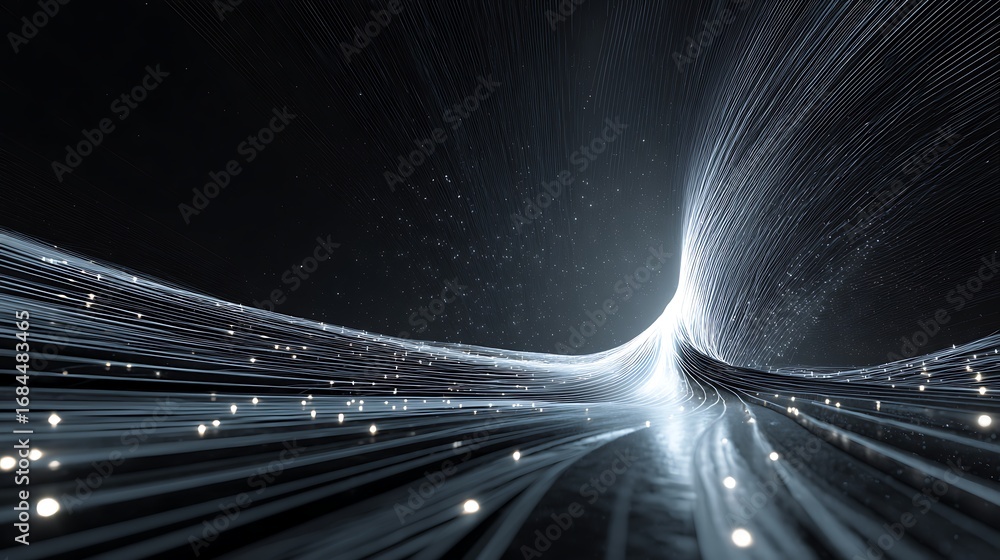 Poster abstract wave of particles with glowing lights creates a futuristic and dynamic background, perfect 