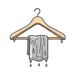 Humorous depiction of a wet towel on a hanger showcasing mundane household challenges illustration