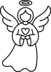 Christmas Angel Line Art Vector - Festive Holiday Outline Illustration